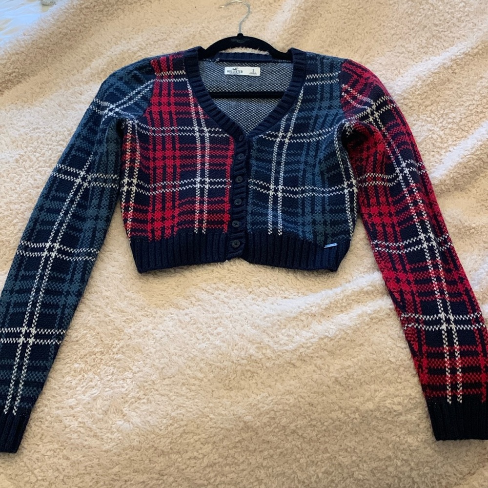 Hollister Cropped Plaid Sweater Cardigan Size S